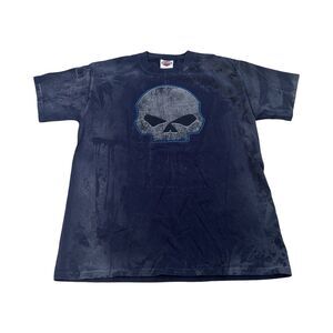 VTG Harley Davidson R.K Stratman Skull Blue McDermotts Lake George NY T Shirt‎